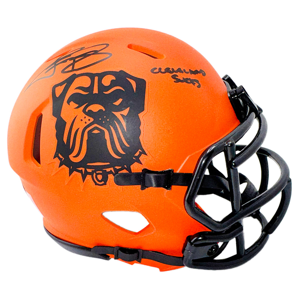 Johnny Manziel Signed Cleveland Sucks Inscription Cleveland Browns Rave Mini Football Helmet (Beckett)