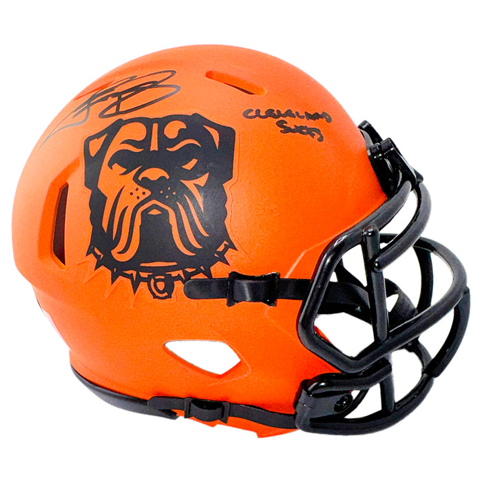 Johnny Manziel Signed Cleveland Sucks Inscription Cleveland Browns Rave Mini Football Helmet (Beckett)