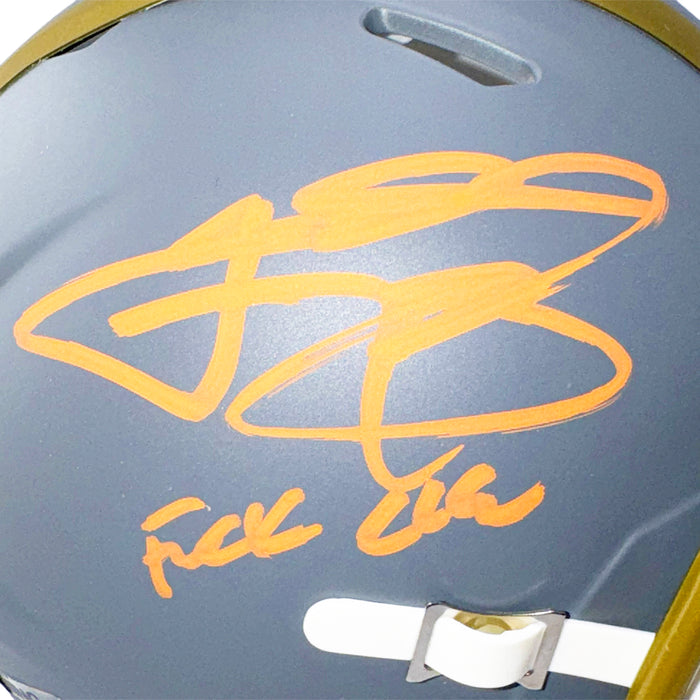 Johnny Manziel Signed Fuck Cleveland Inscription Cleveland Browns Slate Alternate Speed Mini Football Helmet (Beckett)