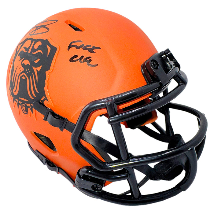 Johnny Manziel Signed Fuck CLE Inscription Cleveland Browns Rave Mini Football Helmet (Beckett)