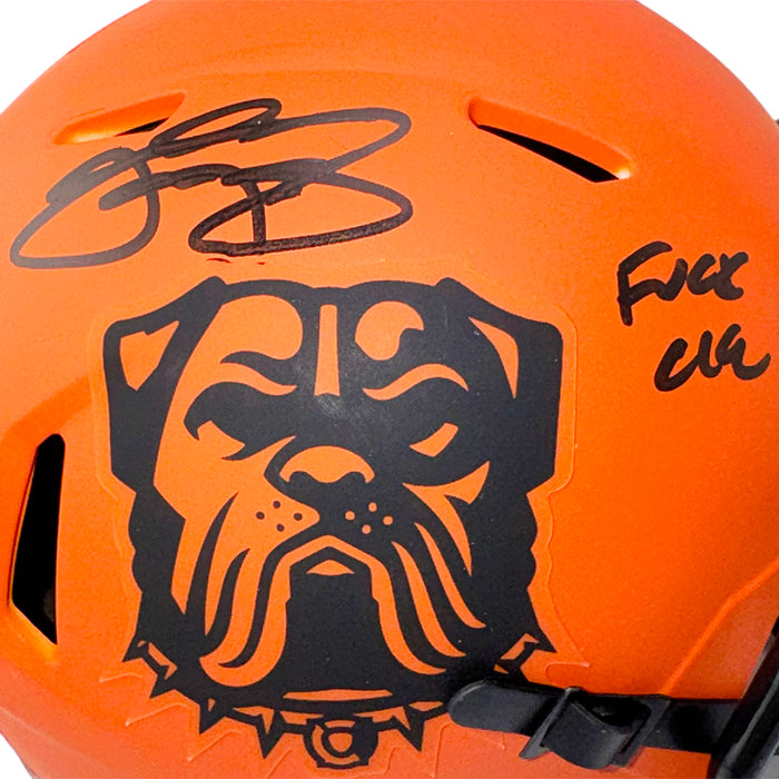 Johnny Manziel Signed Fuck CLE Inscription Cleveland Browns Rave Mini Football Helmet (Beckett)