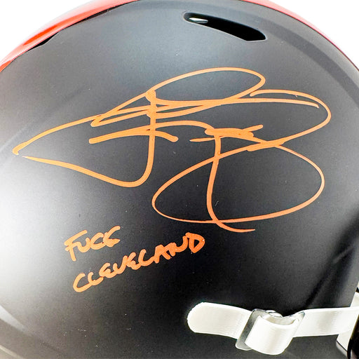 Johnny Manziel Signed Fuck Cleveland Inscription Cleveland Browns Alt 2025 Speed Full-Size Replica Football Helmet (Beckett)