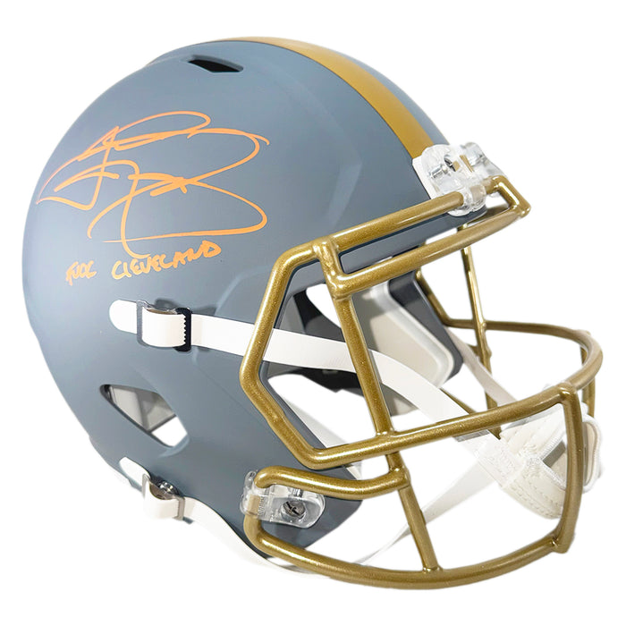 Johnny Manziel Signed Fuck Cleveland Inscription Cleveland Browns Slate Alternate Speed Full-Size Replica Football Helmet (Beckett)