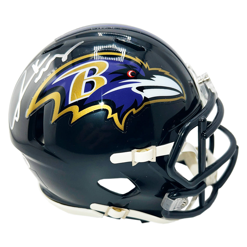 Derrick Mason Signed Baltimore Ravens Speed Mini Football Helmet (JSA)