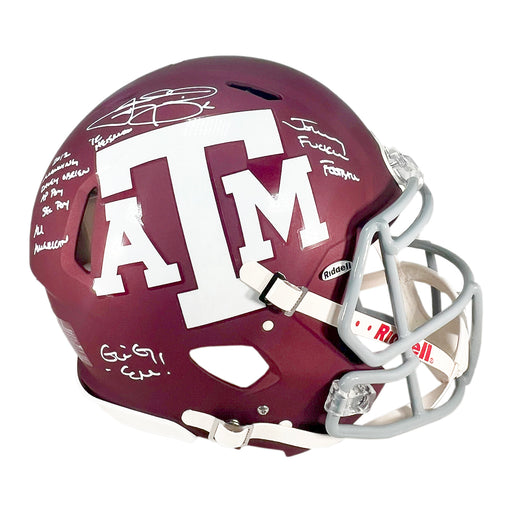 Johnny Manziel Signed Multi-Inscription Red Texas A&M Authentic Speed Full-Size Football Helmet (JSA)
