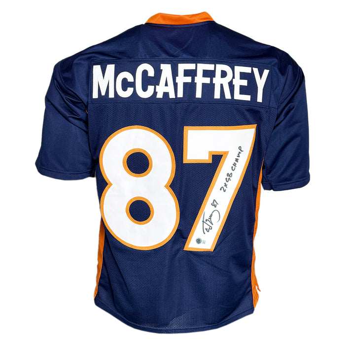 Ed McCaffrey Signed 2x SB Champs Inscription Denver Blue Football Jersey (JSA)