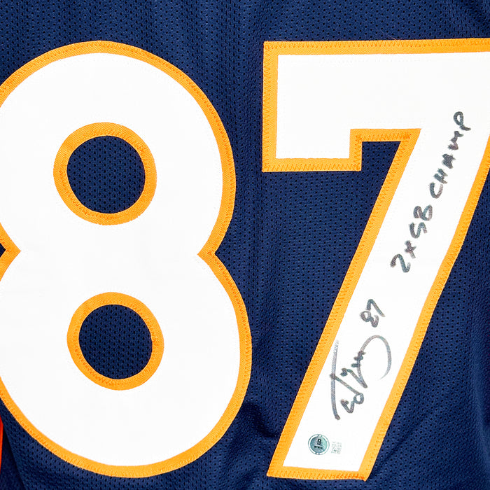 Ed McCaffrey Signed 2x SB Champs Inscription Denver Blue Football Jersey (JSA)