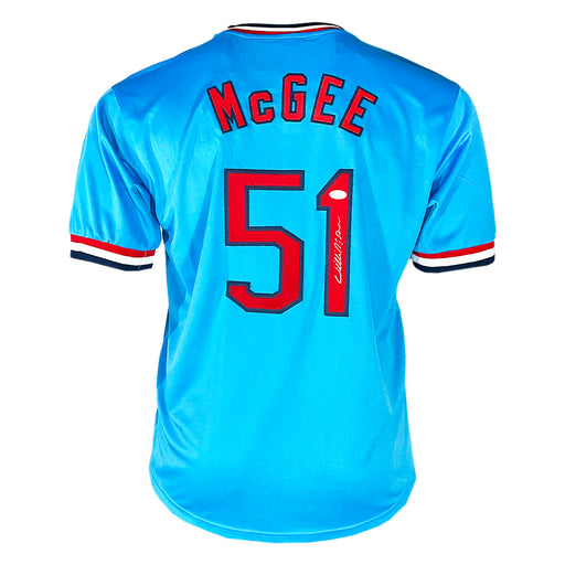 Willie McGee Signed St. Louis Blue Baseball Jersey (JSA)