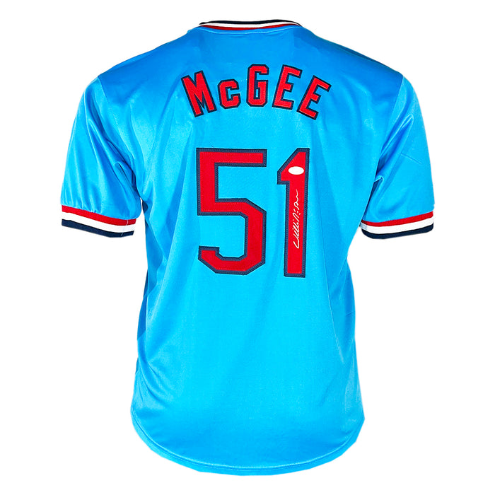 Willie McGee Signed St. Louis Blue Baseball Jersey (JSA)
