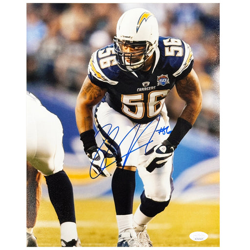 Shawne Merriman Signed San Diego Pose 1 Football 8x10 Photo (JSA)