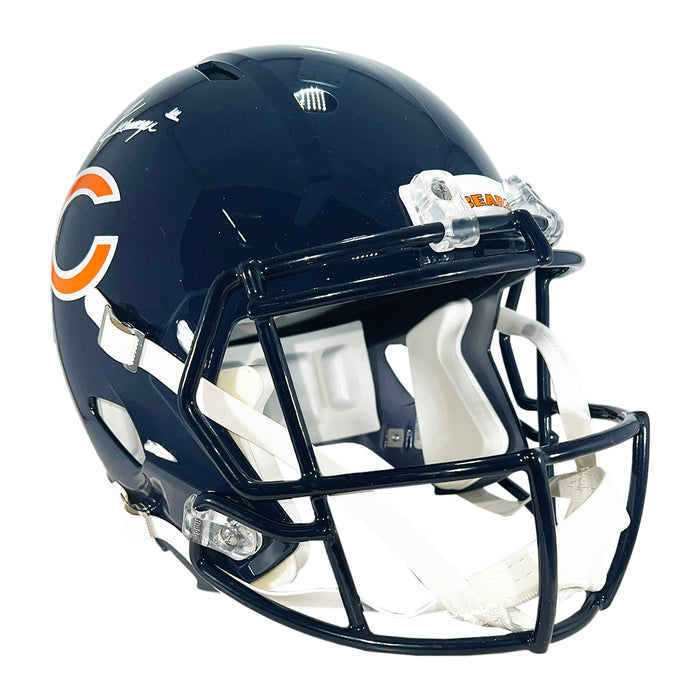 cal bears mini football helmet matte navy Kyle Monangai Signed Chicago Bears Speed Full-Size Replica Navy Footba — RSA
