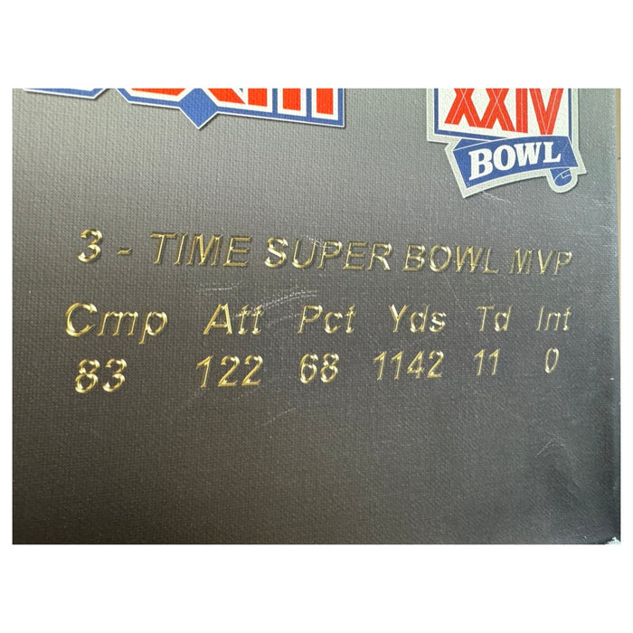 Joe Montana Signed San Francisco Super Bowl Stats Football 16x20 Canvas Photo (JSA)