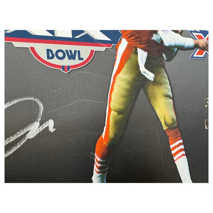 Joe Montana Signed San Francisco Super Bowl Stats Football 16x20 Canvas Photo (JSA)