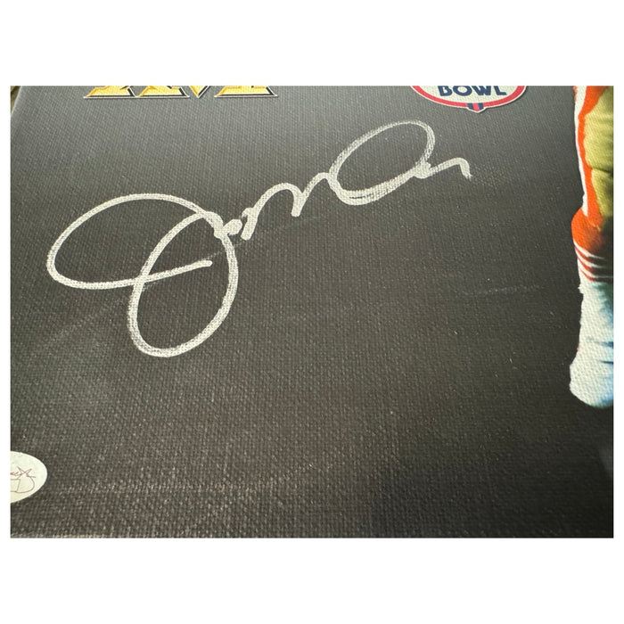 Joe Montana Signed San Francisco Super Bowl Stats Football 16x20 Canvas Photo (JSA)