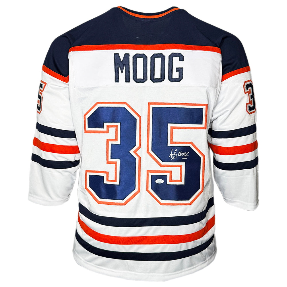 Andy Moog Signed Edmonton White Hockey Jersey (JSA)