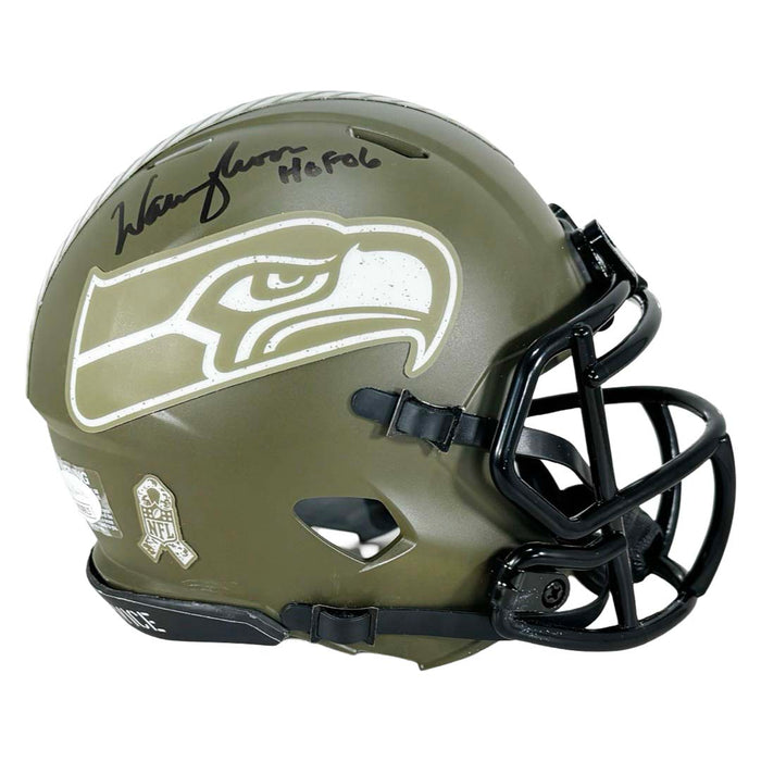 Warren Moon Signed HOF 06 Inscription Seattle Seahawks Salute to Service Speed Mini Football Helmet (JSA)