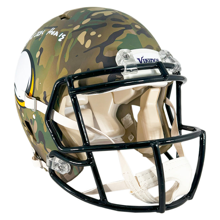 Randy Moss Signed Straight Cash Homie Inscription Minnesota Vikings Camo Authentic Speed Full-Size Football Helmet (Beckett)