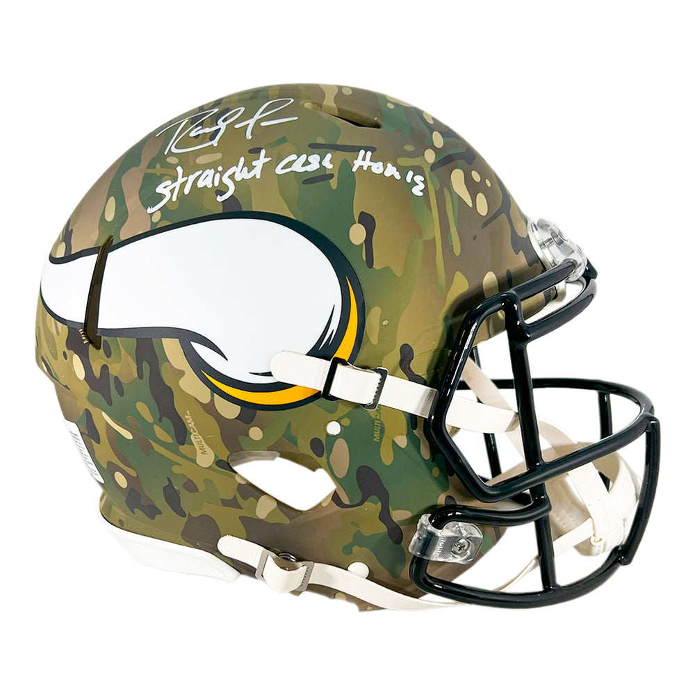 Randy Moss Signed Straight Cash Homie Inscription Minnesota Vikings Camo Authentic Speed Full-Size Football Helmet (Beckett)