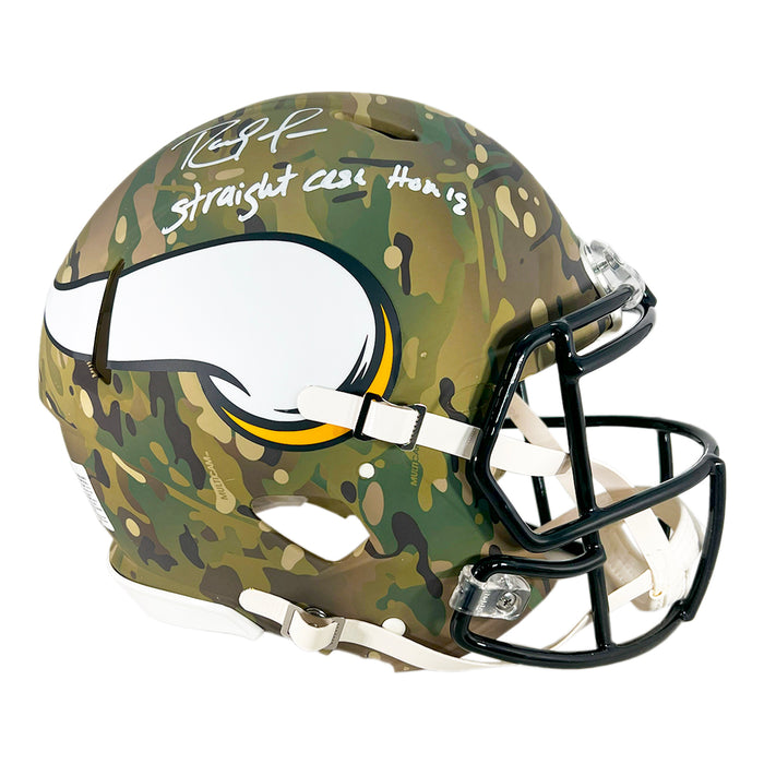 Randy Moss Signed Straight Cash Homie Inscription Minnesota Vikings Camo Authentic Speed Full-Size Football Helmet (Beckett)
