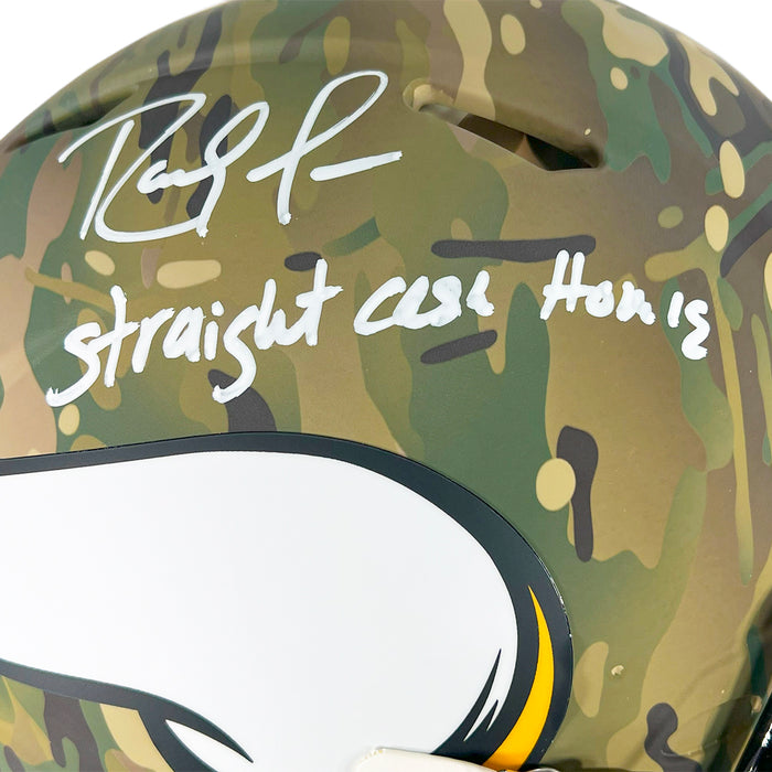 Randy Moss Signed Straight Cash Homie Inscription Minnesota Vikings Camo Authentic Speed Full-Size Football Helmet (Beckett)