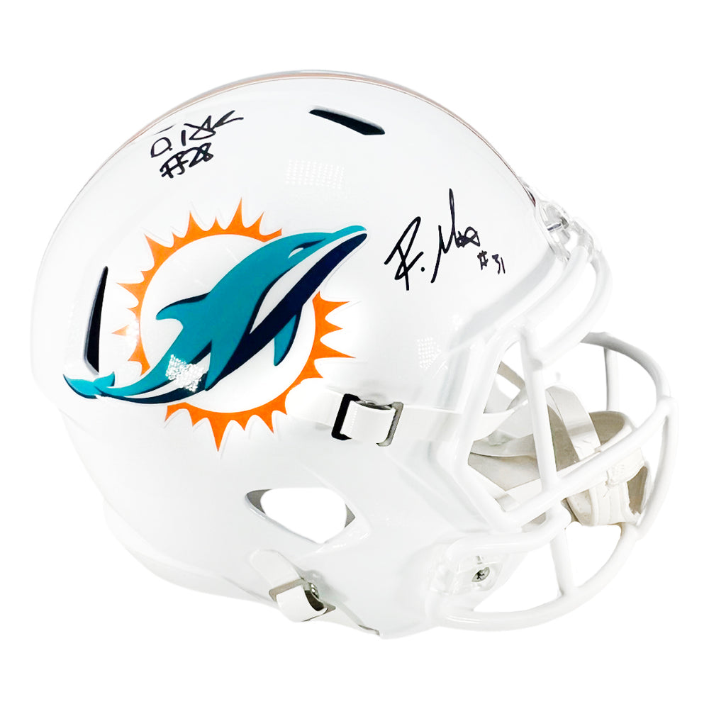 Raheem Mostert and De'Von Achane Signed Miami Dolphins Speed Full-Size Replica Football Helmet (Beckett)