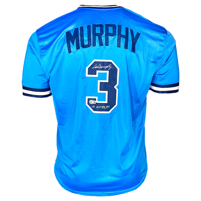 Dale Murphy Signed NL MVP 82, 83 Inscription Atlanta Blue Baseball Jersey (Becket)