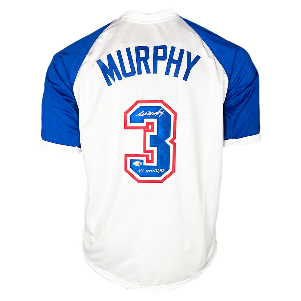 Dale Murphy Signed NL MVP 82,83 Inscription Atlanta Throwback White Baseball Jersey (JSA)