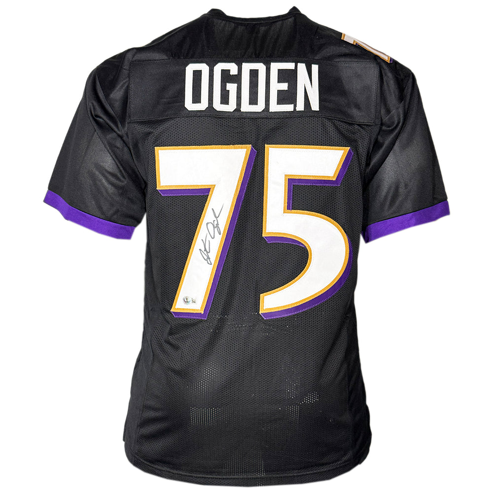 Jonathan Ogden Signed Baltimore Black Football Jersey (Beckett)
