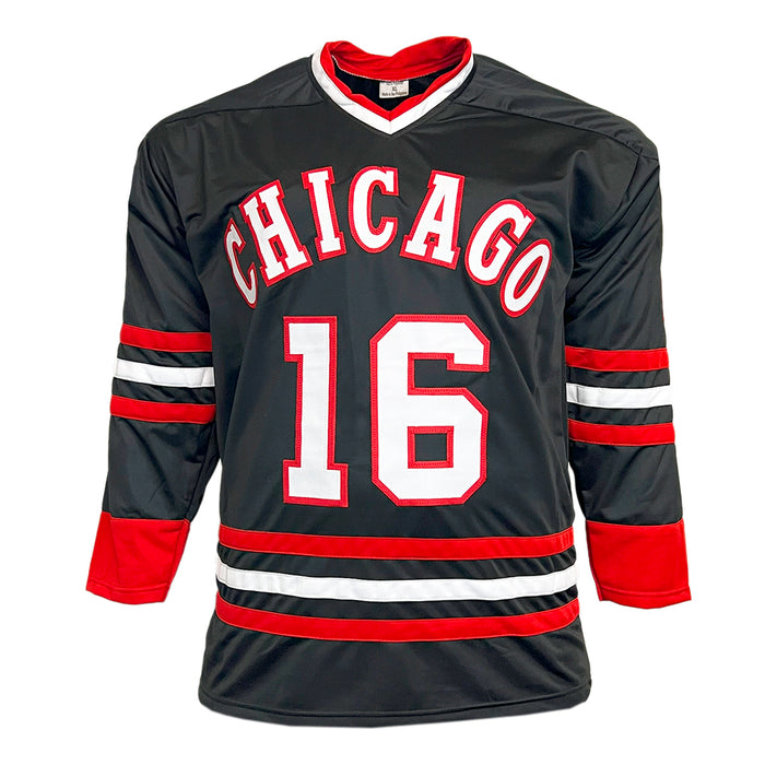 Eddie Olczyk Signed HOF 2012 Inscription Chicago Black Hockey Jersey (JSA)