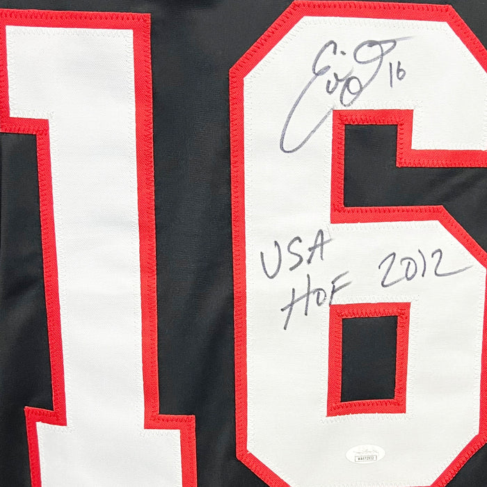Eddie Olczyk Signed HOF 2012 Inscription Chicago Black Hockey Jersey (JSA)