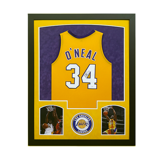 Shaquille O'Neal Signed Los Angeles Yellow Custom Suede Framed Basketball Jersey (JSA)