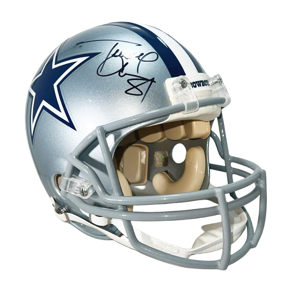 authentic white dallas cowboys full size football helmet Terrell Owens Signed Get Your Popcorn Ready Inscription Dallas Cowboys Authentic Full-Size Football Helmet (JSA)