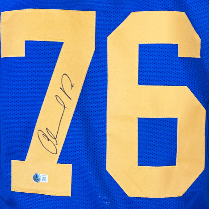 Orlando Pace Signed St. Louis Blue Football Jersey (Beckett)