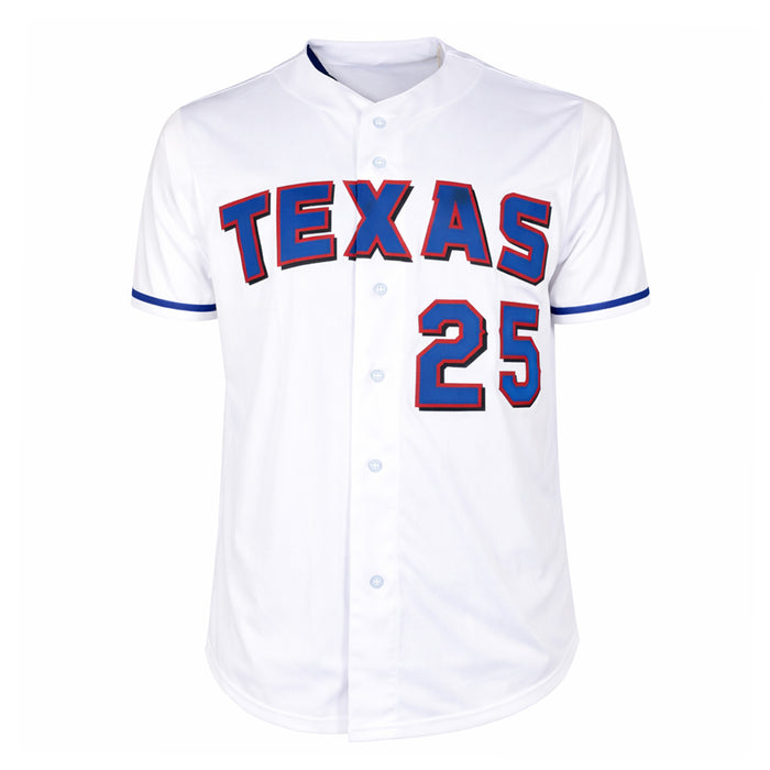 Rafael Palmeiro Signed 569hrs 3020 hits Inscription Texas White Shadow Numbers Baseball Jersey (JSA)