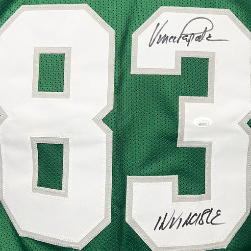 Vince Papale Signed Invincible Inscription Philadelphia Green Football Jersey (JSA)