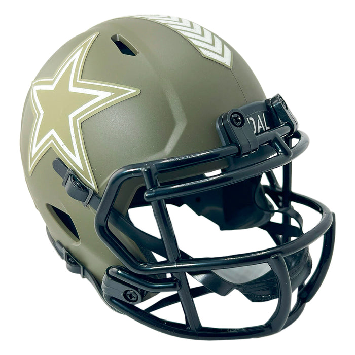 Drew Pearson Signed HOF 21 Dallas Cowboys Salute to Service Mini Football Helmet Black Ink (JSA)