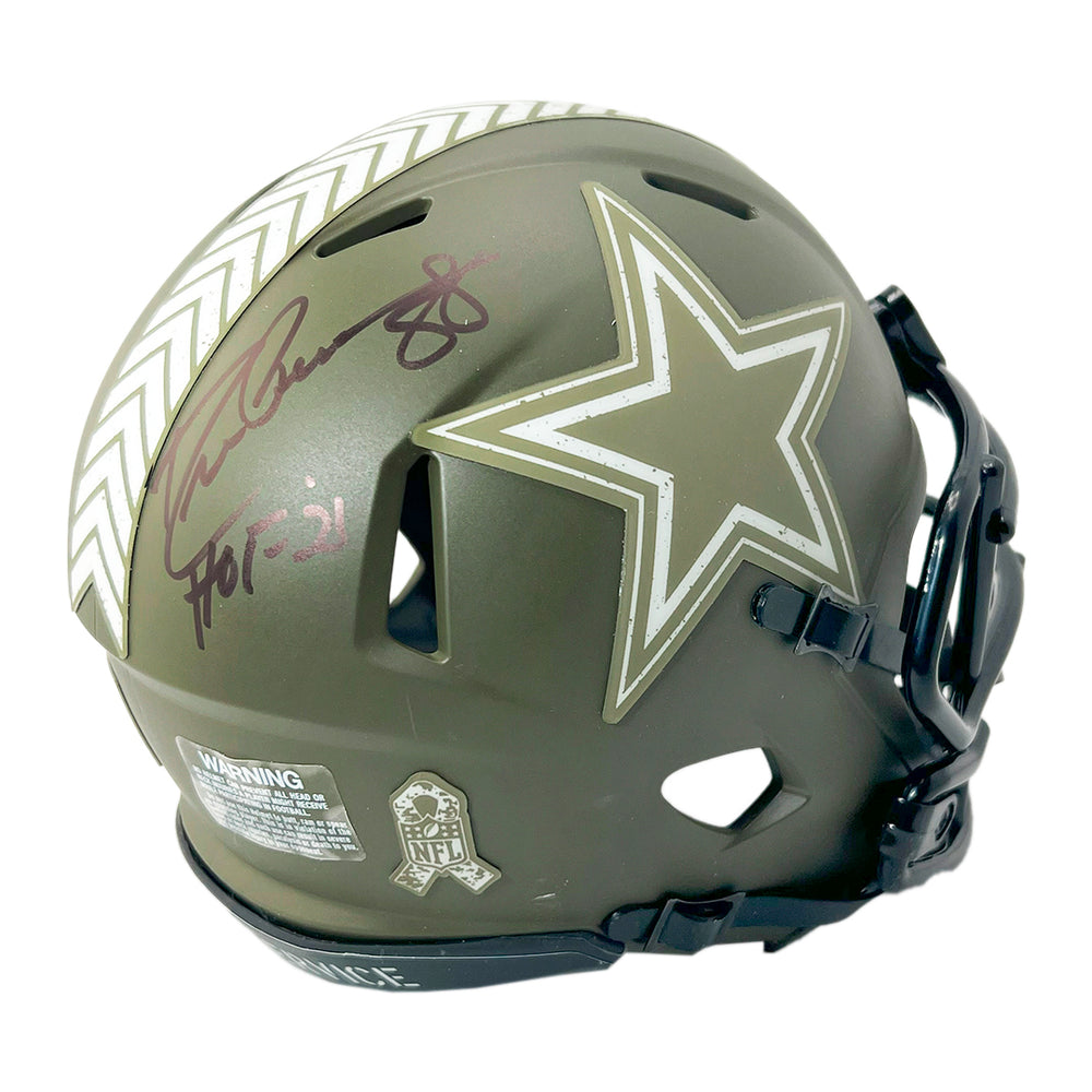 Drew Pearson Signed HOF 21 Dallas Cowboys Salute to Service Mini Football Helmet Black Ink (JSA)
