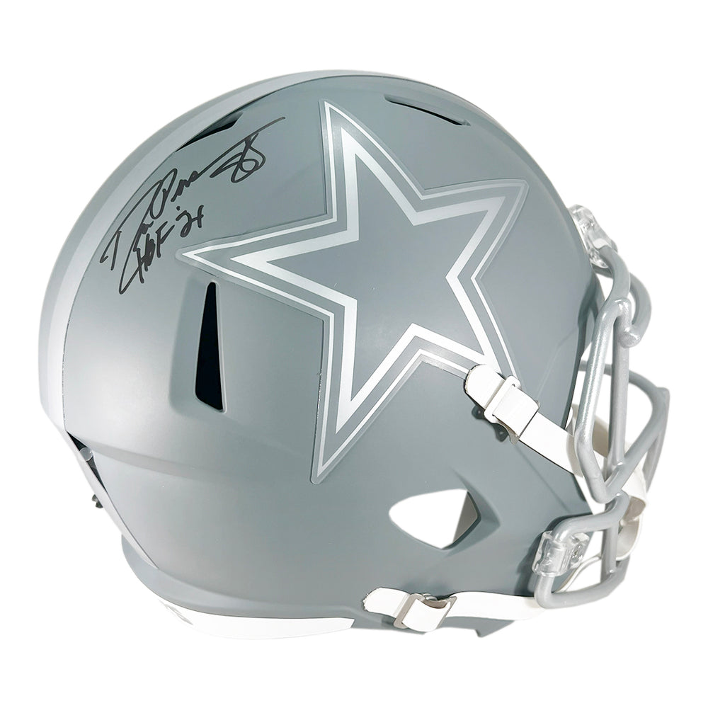 Drew Pearson Signed HOF 21 Inscription Dallas Cowboys Slate Alternate Speed Full-Size Replica Football Helmet (JSA)