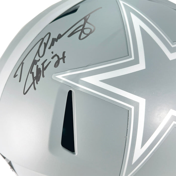 Drew Pearson Signed HOF 21 Inscription Dallas Cowboys Slate Alternate Speed Full-Size Replica Football Helmet (JSA)