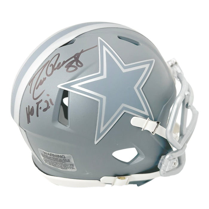Drew Pearson Signed HOF 21 Inscription Dallas Cowboys Slate Alternate Speed Mini Football Helmet (JSA)