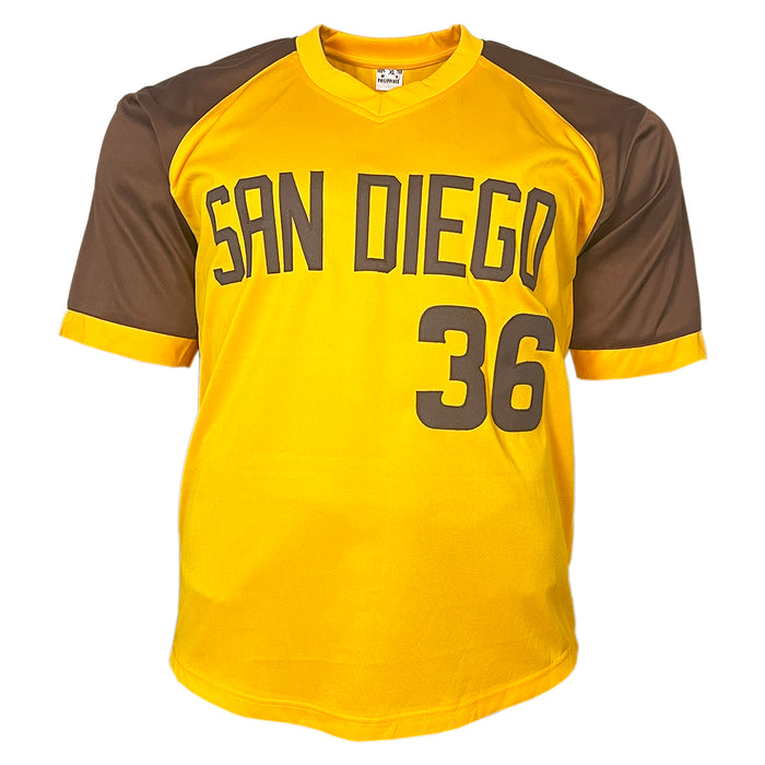 Gaylord Perry Signed HOF 91 Inscription San Diego Yellow Baseball Jersey (JSA)