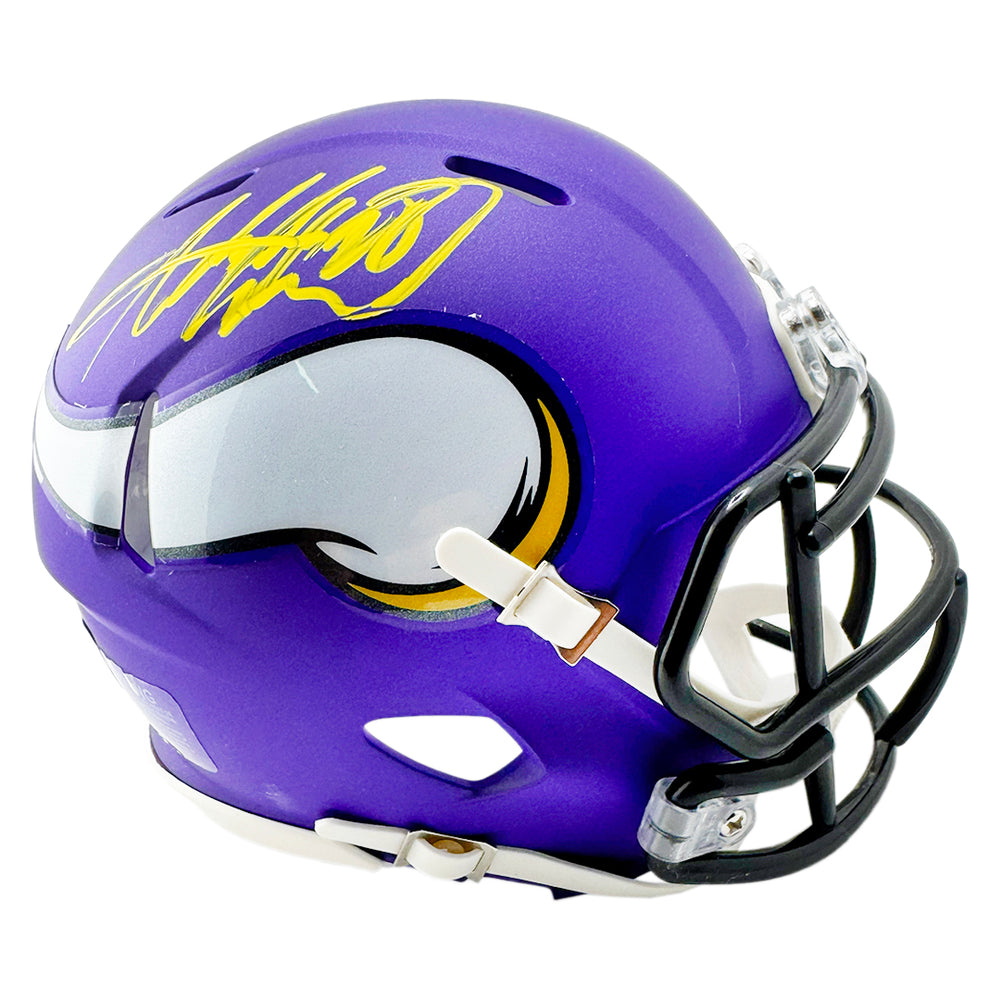 Adrian Peterson Signed Yellow Ink Minnesota Vikings Speed Mini Football Helmet (Beckett) Adrian Peterson Signed Yellow Ink Minnesota Vikings Speed Mini Football Helmet (Beckett)