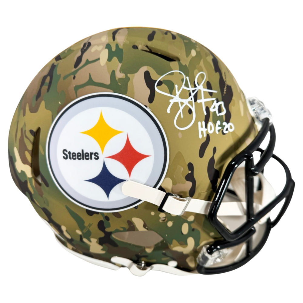 Troy Polamalu Signed HOF 20 Inscription Pittsburgh Steelers Camo Authentic Speed Full-Size Football Helmet (Beckett)