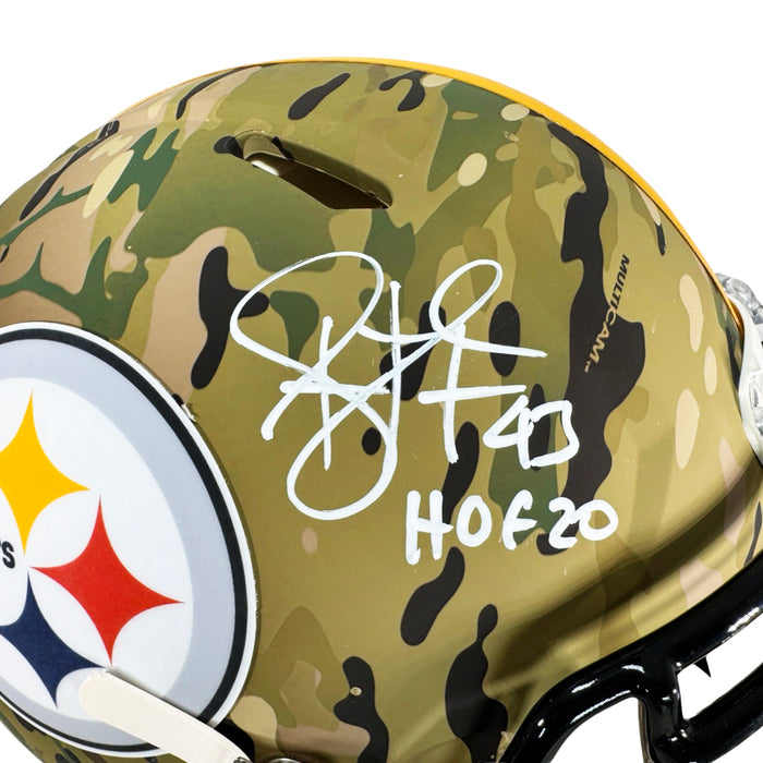 Troy Polamalu Signed HOF 20 Inscription Pittsburgh Steelers Camo Authentic Speed Full-Size Football Helmet (Beckett)