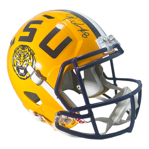 Patrick Queen Signed LSU Tigers Yellow Speed Full-Size Replica Football Helmet (Beckett)