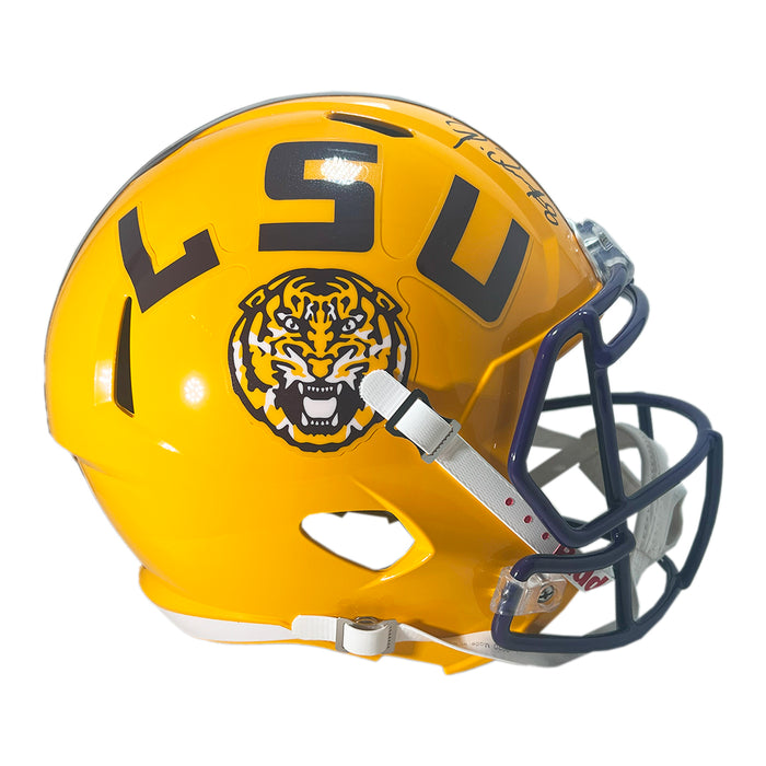 Patrick Queen Signed LSU Tigers Yellow Speed Full-Size Replica Football Helmet (Beckett)