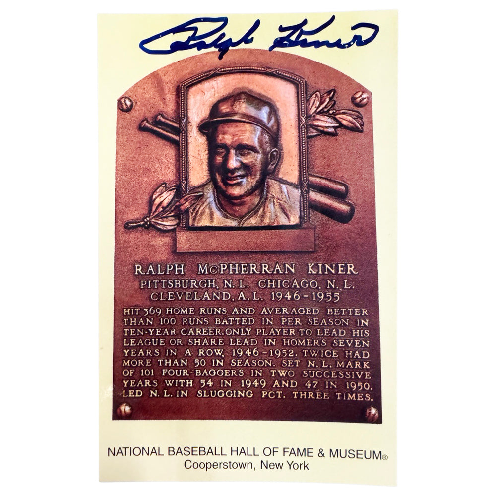 Ralph Kiner Signed HOF Plaque Card (JSA)