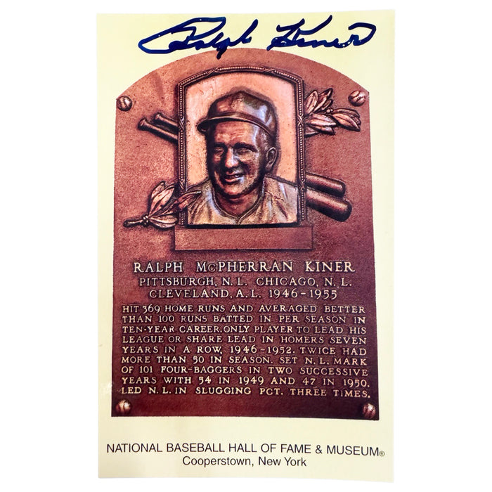 Ralph Kiner Signed HOF Plaque Card (JSA)