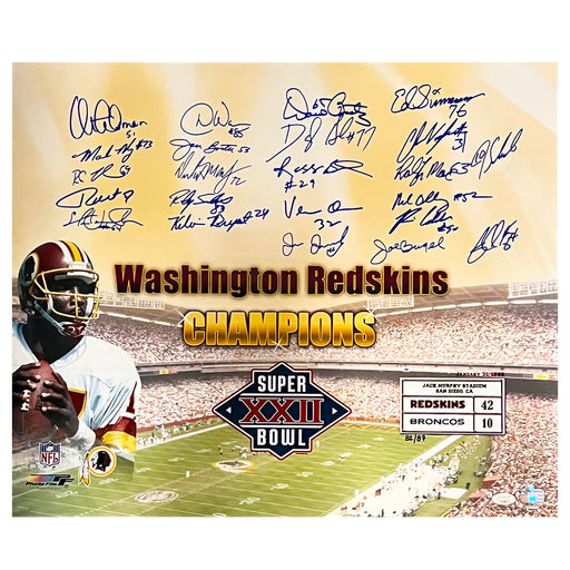 Redskins Super Bowl XXII Champions Signed 23 Signature Football 20x24 Photo (JSA)