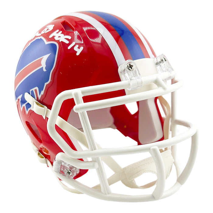 Andre Reed Signed HOF 14 Inscription Buffalo Bills Throwback 87-01 Speed Mini Football Helmet (JSA)